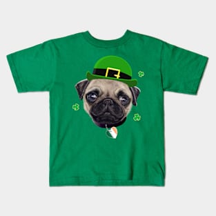 Pug Dog St Patrick’s Day Irish Flag And Shamrocks Kids T-Shirt